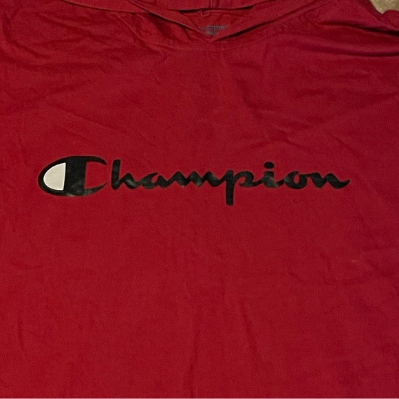 Champion Sleeveless Hoodie Red Cotton Muscle Gym Tank Streetwear 2XL - Picture 2 of 4